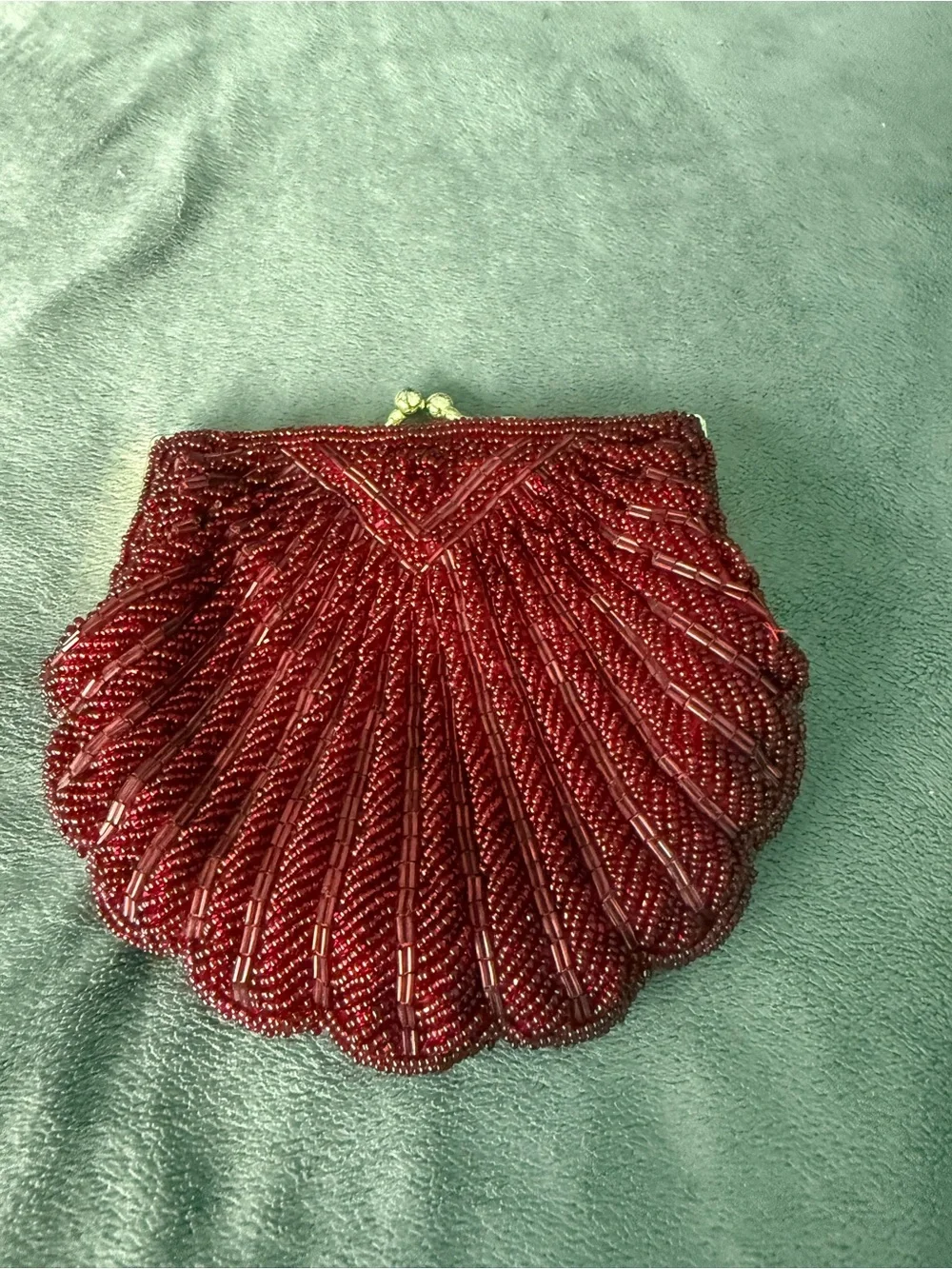 Vtg burgundy clamshell seashell mermaid cocktail clutch bag